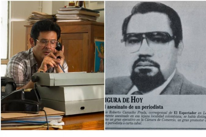 Roberto Camacho Prada (derecha), periodista de "El Espectador" que también fue víctima mortal de Escobar, también tiene su par en la telenovela, aunque no aparece mucho.