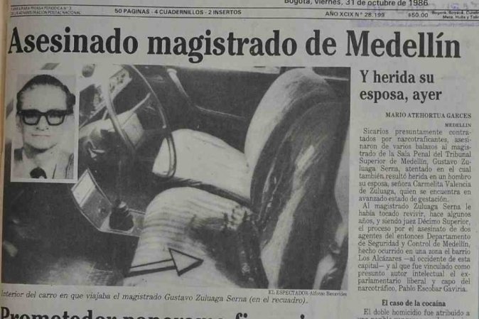 Noticia publicada en "El Espectador" que da cuenta de la muerte de Gustavo Zuluaga Serna.