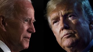 Collage de fotos del rostro de Joe Biden y Donald Trump frente a frente