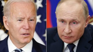 De izquierda a derecha, el presidente estadounidense Joe Biden y su homólogo ruso Vladimir Putin.