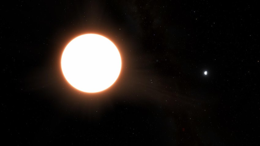 Recreación artística del exoplaneta LTT9779b en órbita alrededor de su estrella. El planeta tiene aproximadamente el tamaño de Neptuno y refleja el 80 por ciento de la luz que incide sobre él, lo que lo convierte en el mayor “espejo” conocido del Universo. Fotografía facilitada por Ricardo Ramírez Reyes (Universidad de Chile) . EFE