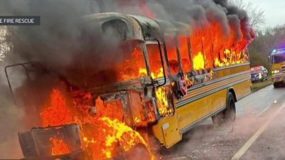 Encuentran autobús escolar envuelto en llamas en condado Cape May, NJ