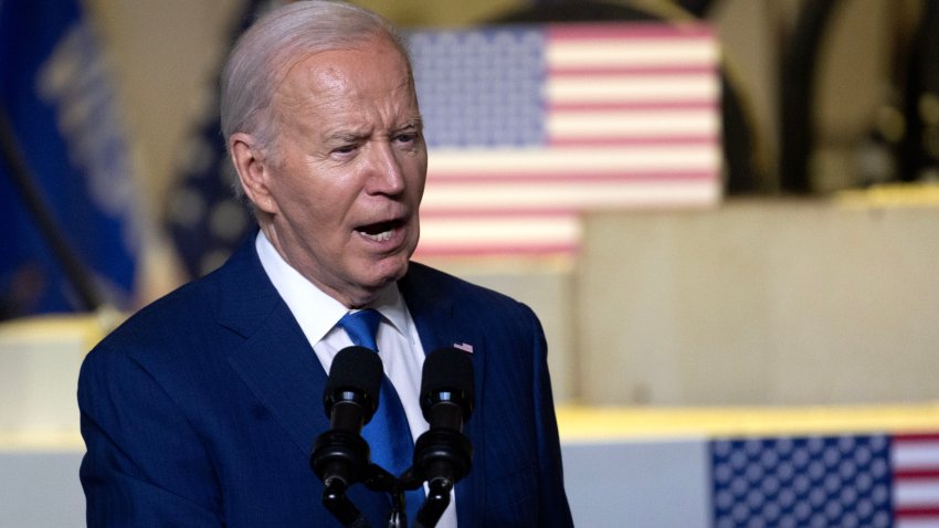 STURTEVANT, WISCONSIN – MAY 08:  U.S. President Joe Biden speaks to guests during an event at Gateway Technical College’s iMet Center on May 08, 2024 in Sturtevant, Wisconsin. During the event, Biden spoke about Microsoft’s plan to invest $3.3 billion to build an artificial intelligence data center in the state. (Photo by Scott Olson/Getty Images)