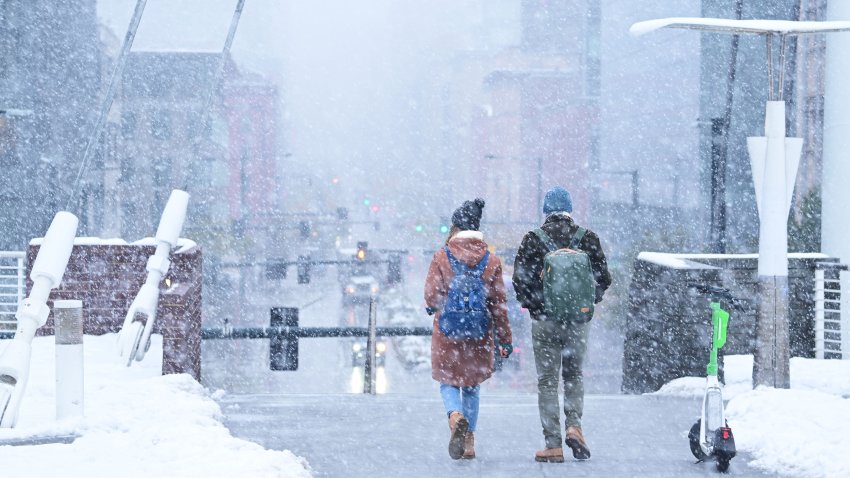 DENVER, CO – NOVEMBER 8 : Snow covers Denver Millennium Bridge and downtown in Denver, Colorado on Friday, November 8, 2024. (Photo by Hyoung Chang/The Denver Post)