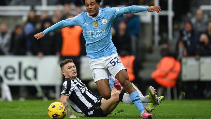 NEWCASTLE UPON TYNE, ENGLAND – JANUARY 13: Oscar Bobb of Manchester City (52) goes through to score Man Citys third goal during the Premier League match between Newcastle United and Manchester City at St. James Park on January 13, 2024 in Newcastle upon Tyne, England. (Photo by Harriet Massey/Newcastle United via Getty Images)