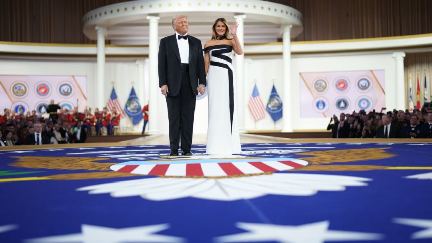 President Donald Trump and First Lady Melania Trump arrive to the Commander-In-Chief inaugural ball at the Walter E. Washington Convention Center in Washington, DC, on January 20, 2025. (Photo by Jabin Botsford /The Washington Post via Getty Images)