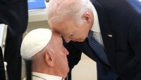 FASANO, ITALY – JUNE 14: U.S. President Joe Biden welcomes Pope Francis during a working session on Artificial Intelligence (AI), Energy, Africa-Mediterranean on day two of the 50th G7 summit at Borgo Egnazia on June 14, 2024 in Fasano, Italy. The G7 summit in Puglia, hosted by Italian Prime Minister Giorgia Meloni, the seventh held in Italy, gathers leaders from the seven member states, the EU Council, and the EU Commission. Discussions will focus on topics including Africa, climate change, development, the Middle East, Ukraine, migration, Indo-Pacific economic security, and artificial intelligence. (Photo by Christopher Furlong/Getty Images)