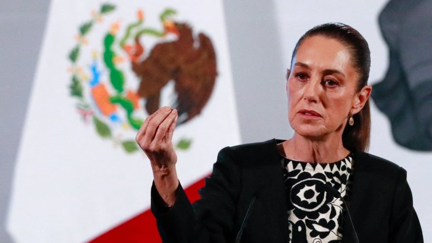 Mexico’s President Claudia Sheinbaum gestures as she speaks about U.S. President Donald Trump’s policies during a press conference at the National Palace, in Mexico City, Mexico January 21, 2025. REUTERS/Henry Romero