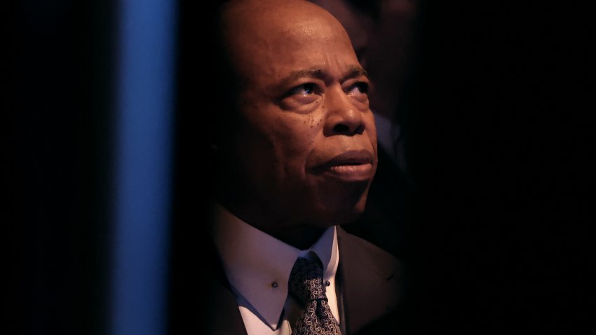 NEW YORK, NEW YORK – JANUARY 30: Mayor Eric Adams listens as NYPD Commissioner Jessica Tisch speaks during her “State of the NYPD” Address at Cipriani 42nd Street on January 30, 2025 in New York City. The Justice Department is reportedly in talks to drop its corruption case against Mayor Adams. Adams is schedule to stand trial on federal corruption charges on April 21, 2025.