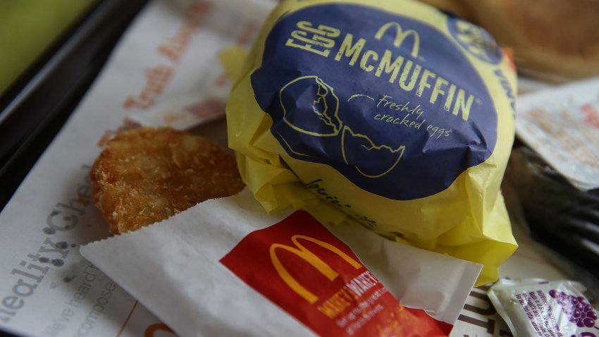 FAIRFIELD, CA – JULY 23:  A McDonald’s Egg McMuffin and hash browns are displayed at a McDonald’s restaurant on July 23, 2015 in Fairfield, California.  McDonald’s has been testing all-day breakfast menus at select locations in the U.S. and could offer it at all locations as early as October.  (Photo illustration by Justin Sullivan/Getty Images)