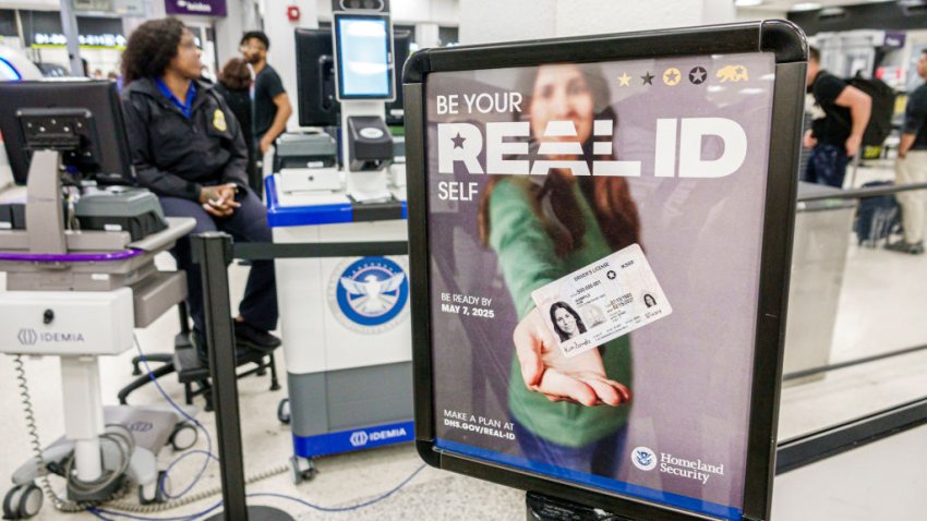 Miami, Florida, Miami International Airport, Homeland Security REAL ID message. (Photo by: Jeffrey Greenberg/UCG/Universal Images Group via Getty Images)