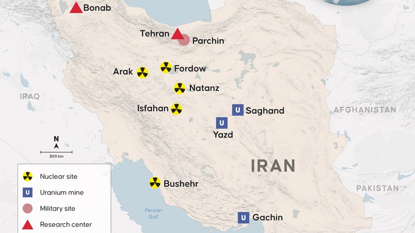 ISTANBUL, TURKIYE – JUNE 13: An infographic titled “Nuclear facilities in Iran” created in Istanbul, Turkiye on June 13, 2025. (Photo by Ufuk Celal Guzel/Anadolu via Getty Images)