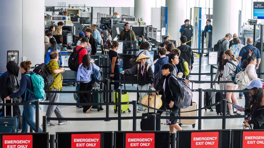 LOS ANGELES, CA – MARCH 27: Passengers enter the security checkpoint at Los Angeles International Airport on Friday, March 27, 2026. The pressure is on the House to sign off on badly needed funding for the Transportation Security Administration (TSA) and most of the rest of the Department of Homeland Security (DHS) following an early morning vote from the Senate. (Myung J. Chun / Los Angeles Times via Getty Images)