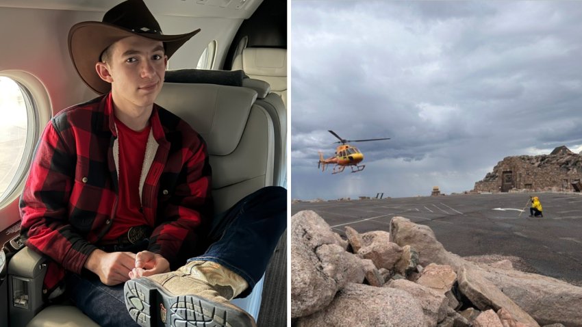 Levi Strobel, de 15 años, murió tras el impacto de un rayo en Mount Blue Sky, en Colorado. A la derecha, un helicóptero y equipos de rescate responden a la emergencia. (Fotos: Familia de Levi Strobel/Alpine Rescue Team)